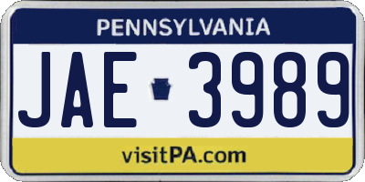 PA license plate JAE3989