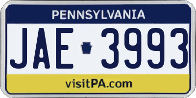 PA license plate JAE3993
