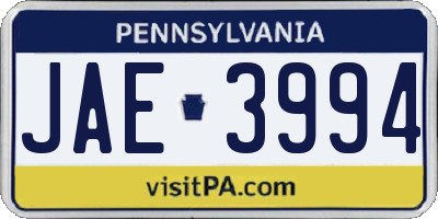 PA license plate JAE3994