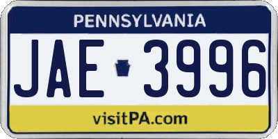 PA license plate JAE3996