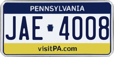 PA license plate JAE4008