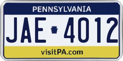 PA license plate JAE4012