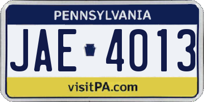 PA license plate JAE4013