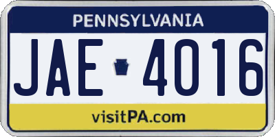 PA license plate JAE4016