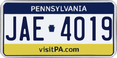 PA license plate JAE4019