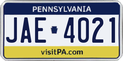 PA license plate JAE4021