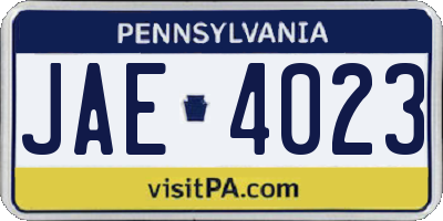 PA license plate JAE4023