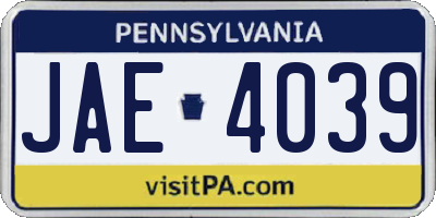PA license plate JAE4039