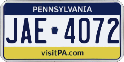 PA license plate JAE4072