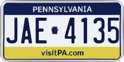 PA license plate JAE4135