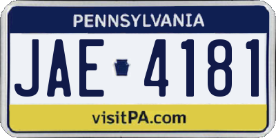 PA license plate JAE4181