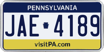 PA license plate JAE4189