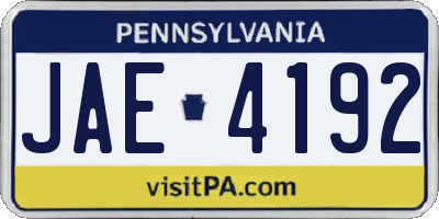 PA license plate JAE4192