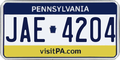 PA license plate JAE4204