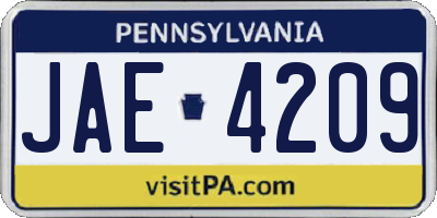 PA license plate JAE4209