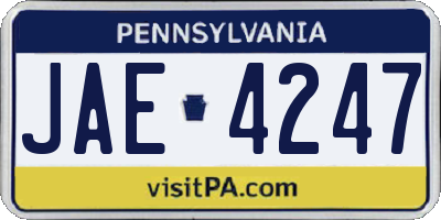 PA license plate JAE4247