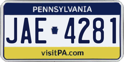 PA license plate JAE4281