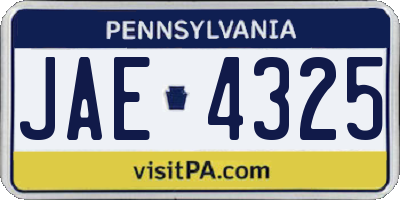 PA license plate JAE4325