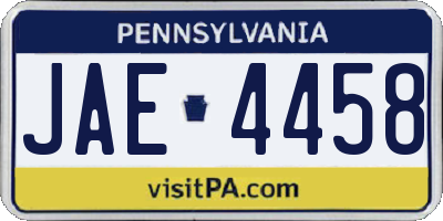 PA license plate JAE4458