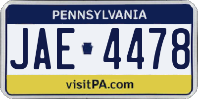 PA license plate JAE4478