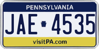 PA license plate JAE4535