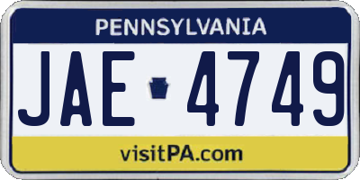 PA license plate JAE4749