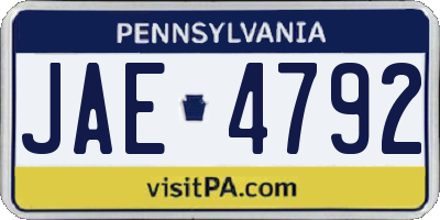 PA license plate JAE4792
