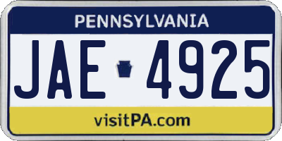 PA license plate JAE4925