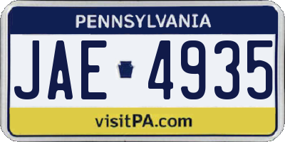 PA license plate JAE4935