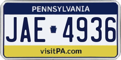 PA license plate JAE4936