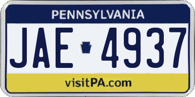 PA license plate JAE4937