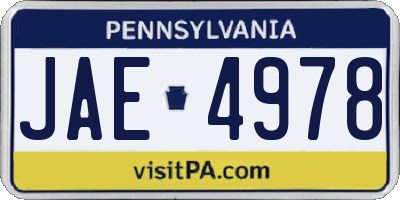 PA license plate JAE4978