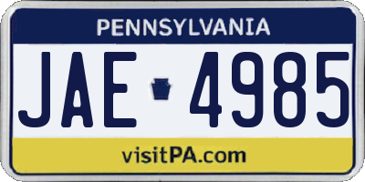 PA license plate JAE4985