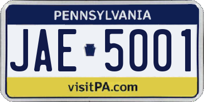 PA license plate JAE5001