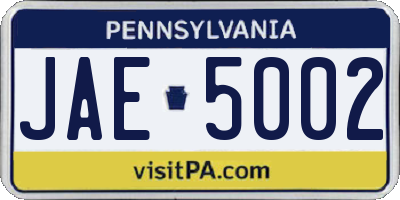 PA license plate JAE5002