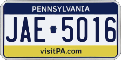 PA license plate JAE5016