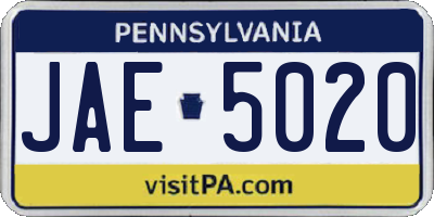 PA license plate JAE5020