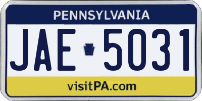 PA license plate JAE5031