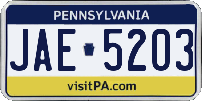 PA license plate JAE5203