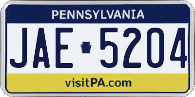 PA license plate JAE5204