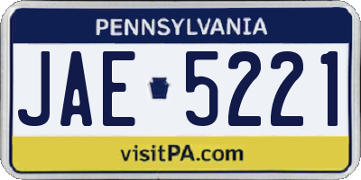 PA license plate JAE5221