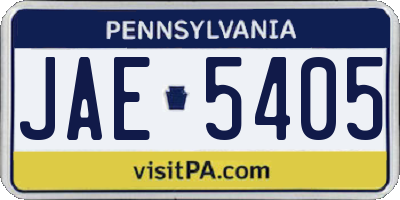 PA license plate JAE5405