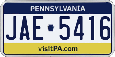 PA license plate JAE5416