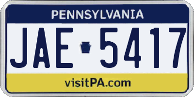 PA license plate JAE5417