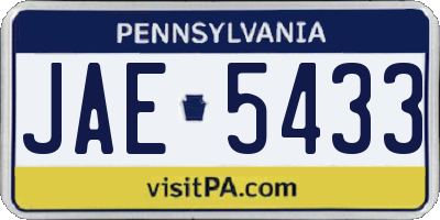 PA license plate JAE5433