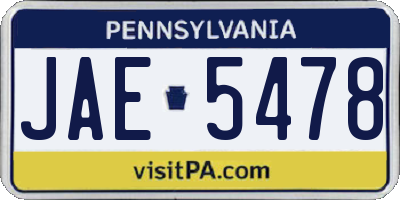 PA license plate JAE5478