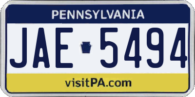 PA license plate JAE5494