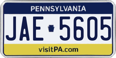 PA license plate JAE5605