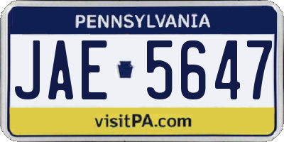 PA license plate JAE5647