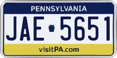 PA license plate JAE5651